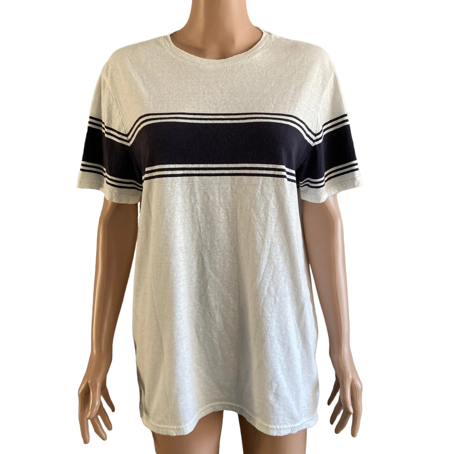 Goodfellow & CO Tshirt Crewneck Mens Medium White Black Stripe Stretch