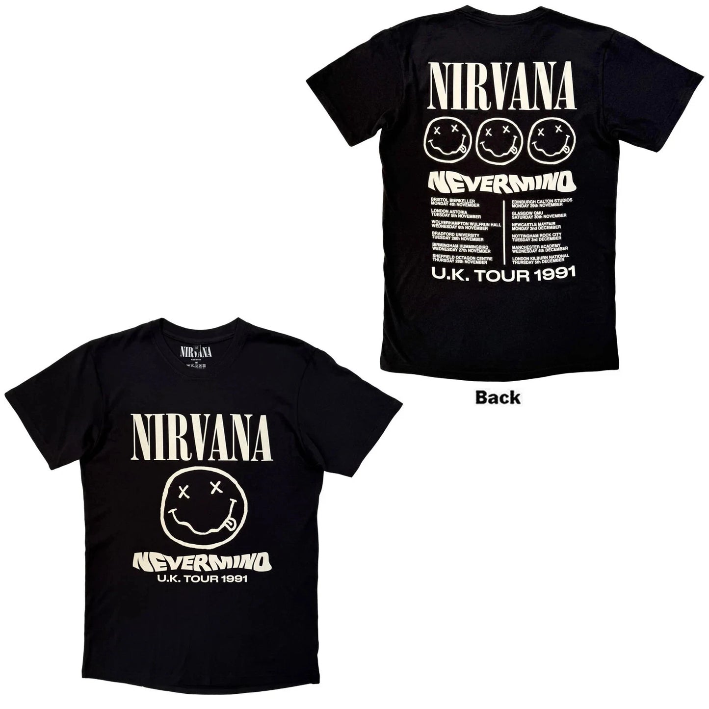 Nirvana Premium Carbon T-Shirt: Tour '91 (Black) (Back Print) OFFICIAL NEW