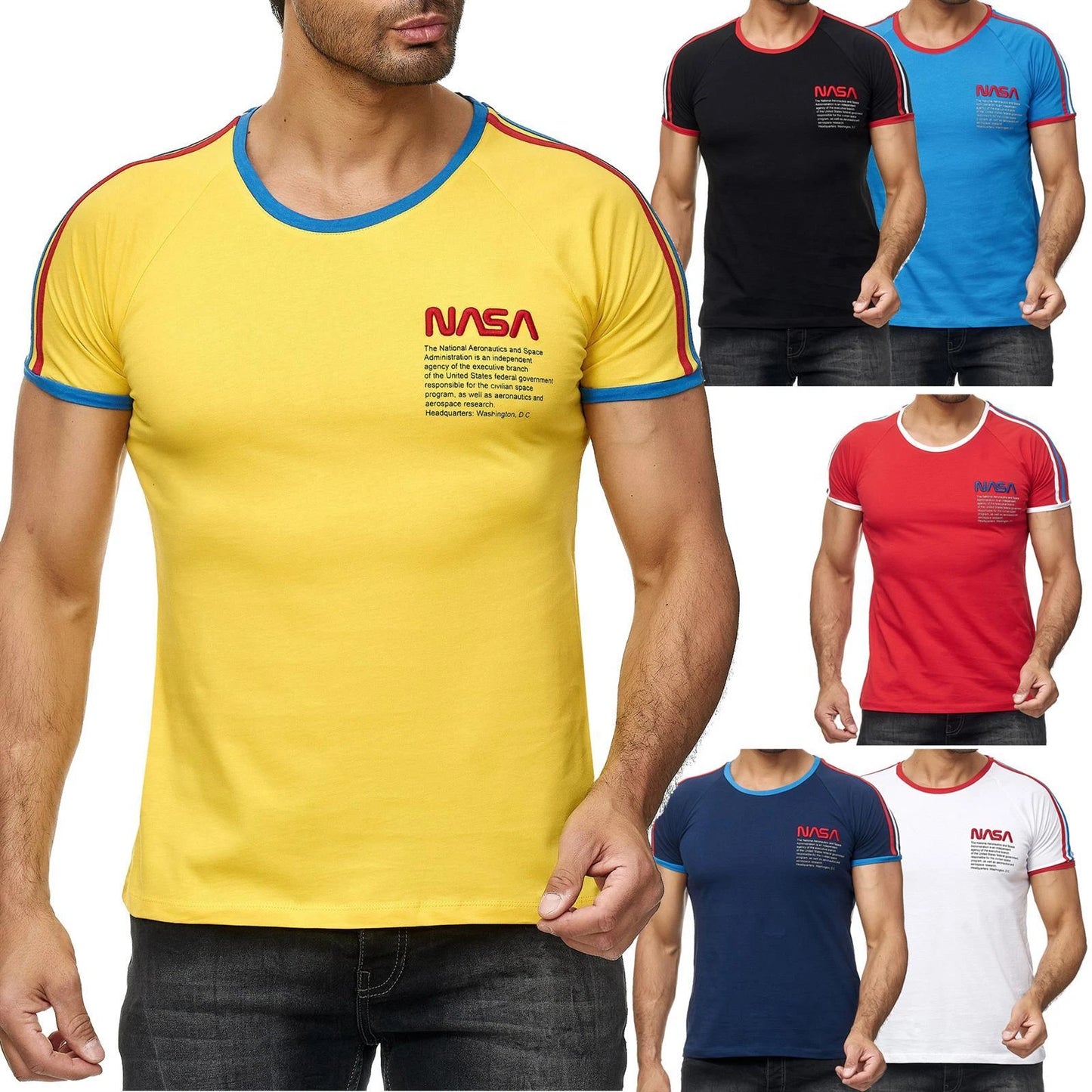 Redbridge Mens T-Shirt NASA Retro Striped Logo T Shirts Crew Neck Tshirt M1301