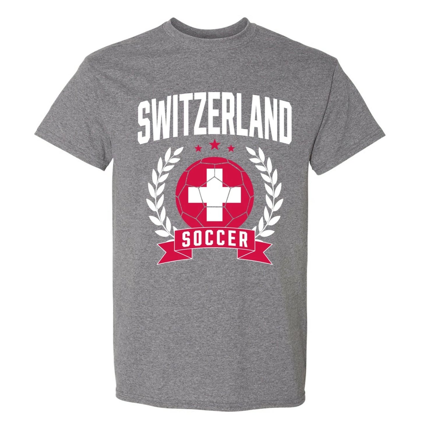 Switzerland Soccer Laurel - World Football Cup T Shirt - Graphite Heather