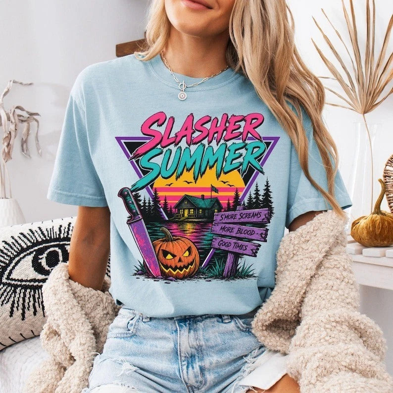 Slasher Summer Shirt, Retro Horror Camp Tee, 80s Halloween, Summerween Shirt