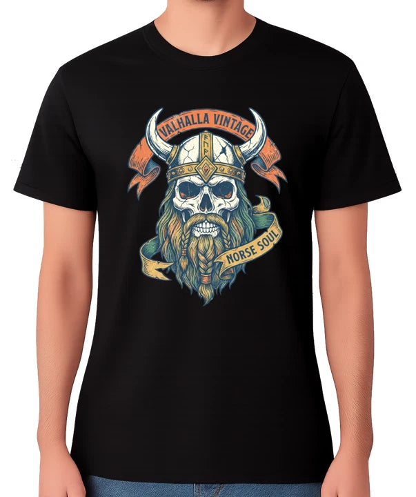 Viking Skull Valhalla Norse Soul Unisex T-Shirt Nordic Warrior Graphic Tee