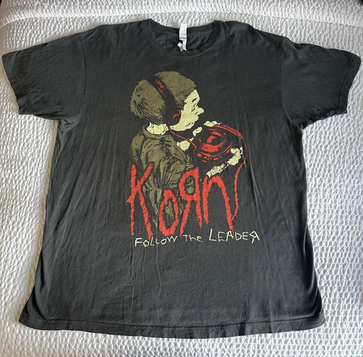 Korn Follow The Leader Graphic T-Shirt - Black Charcoal - Size XL Modern Reprint