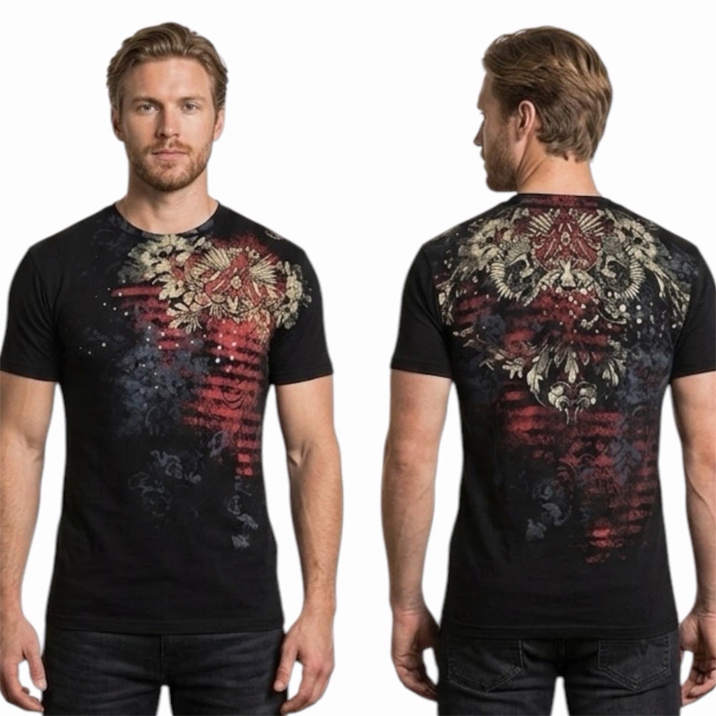 ARCHAIC by AFFLICTION Black WALLPAPER Short Sleeve Slim Fit Y2K T-shirt NWT