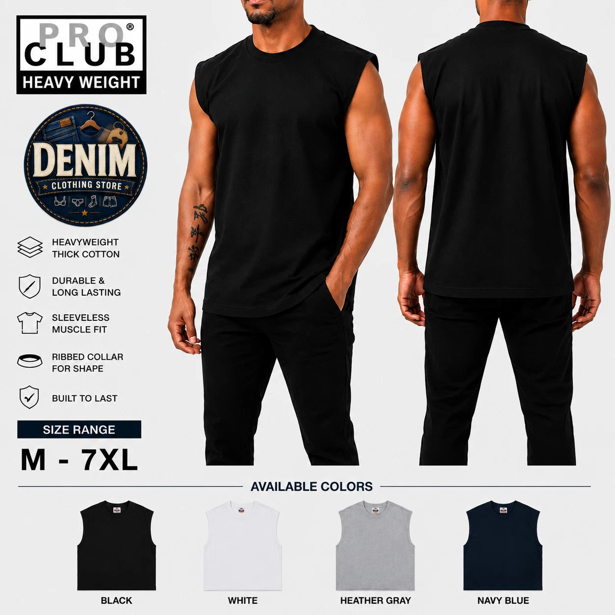 Pro Club Men's Heavyweight Muscle Tee Sleeveless Cotton Shirt Gym Casual M‑7XL