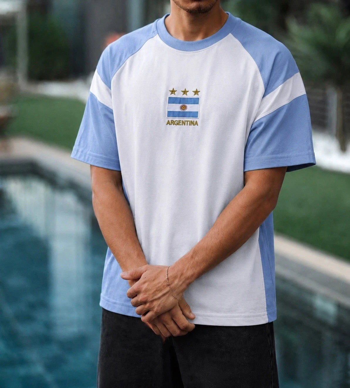 Vintage Argentina Flag Embroidered Oversized Football T-Shirt,Retro Soccer Stree