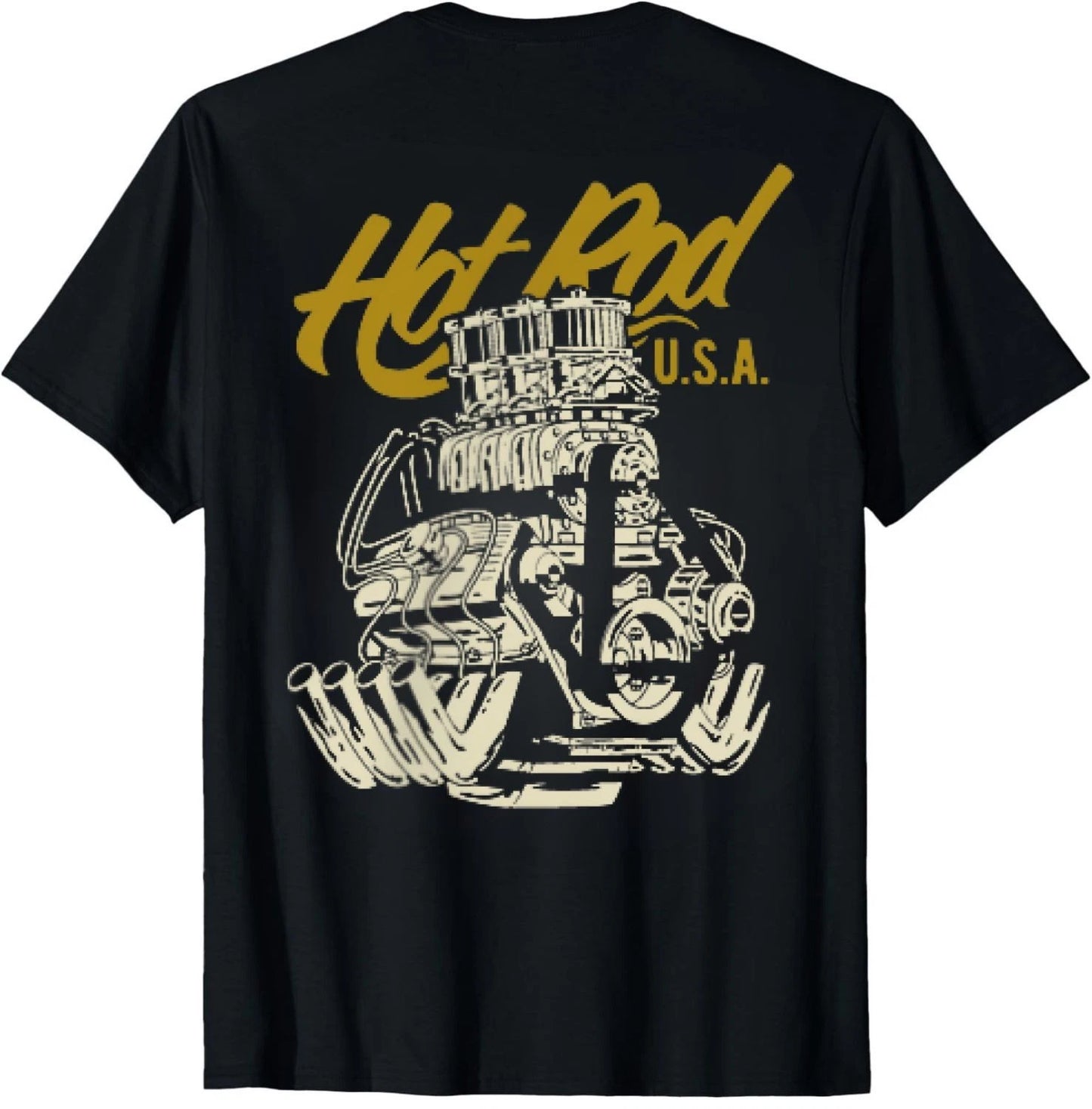 Hotrod Dragster Race Car Muscle Car Engine Cartoon Gift Unisex T-Shirt (On Back)