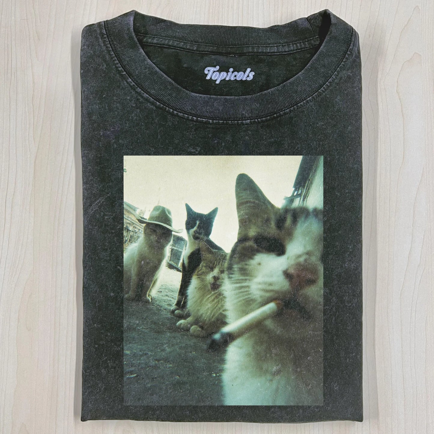 Smoking Cat T-Shirt Vintage Oversized Funny Gangster Cats Graphic Tee