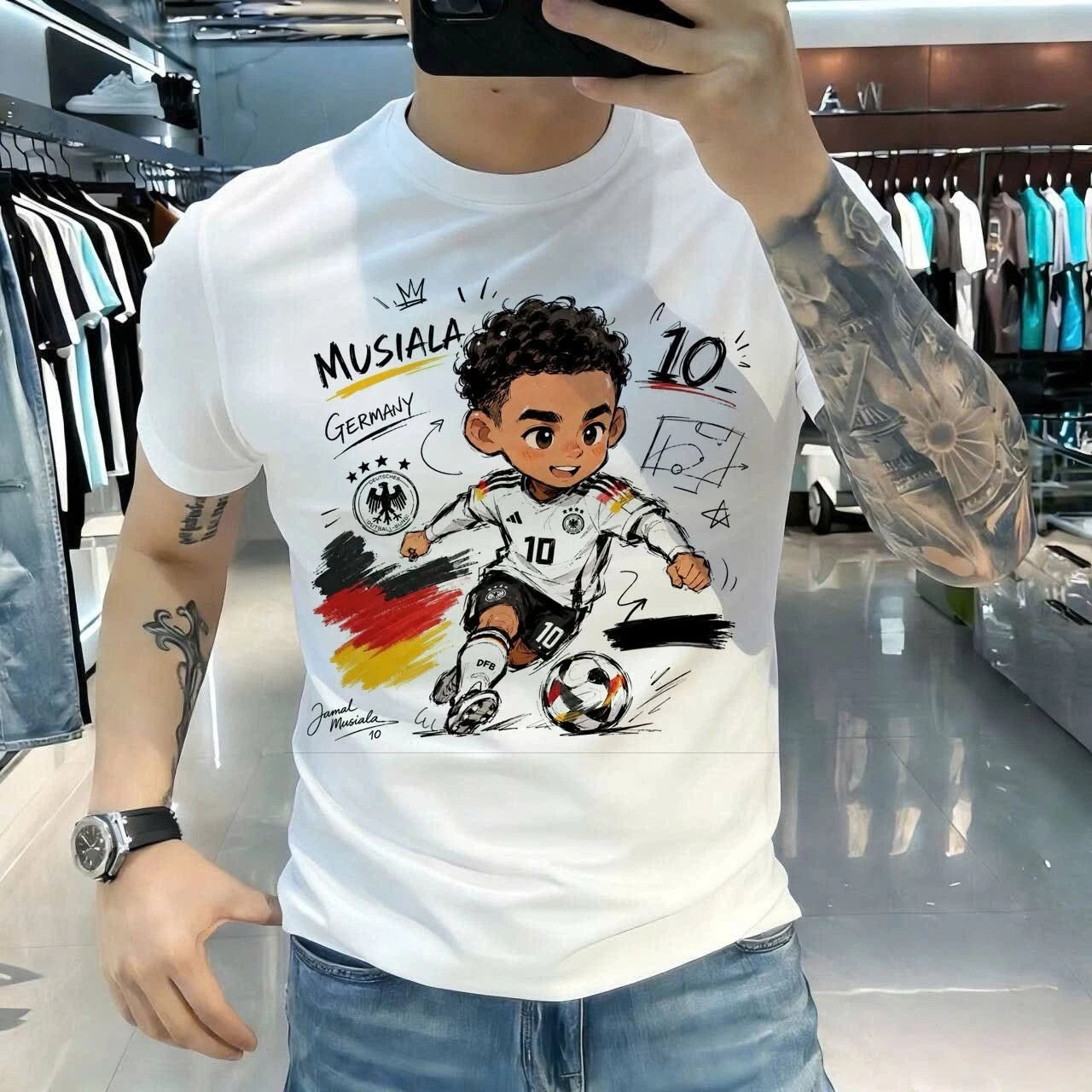 Jamal Musiala #10 Germany Football Graphic T-Shirt Men's Soccer Fan Tee
