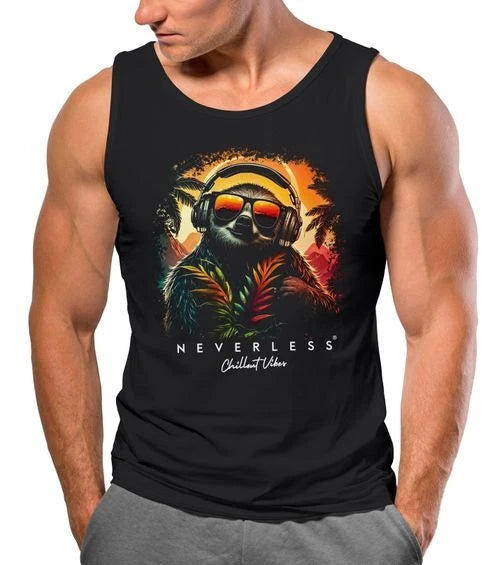 Mens Tank Top Music DJ Chill Sloth Print Print Relax Summer Muscle Shirt
