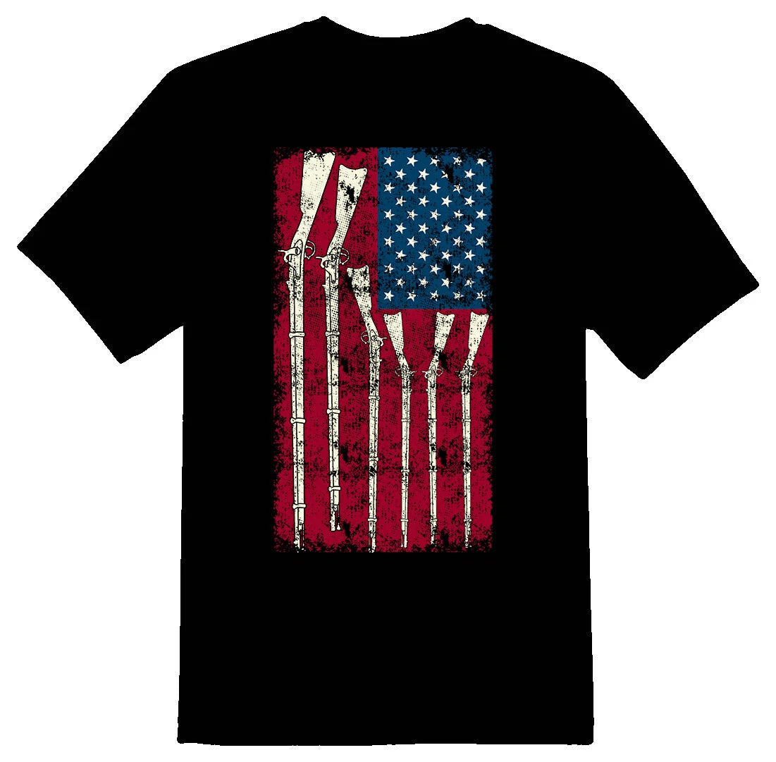 AMERICAN FLAG GUNS black or white tee shirt
