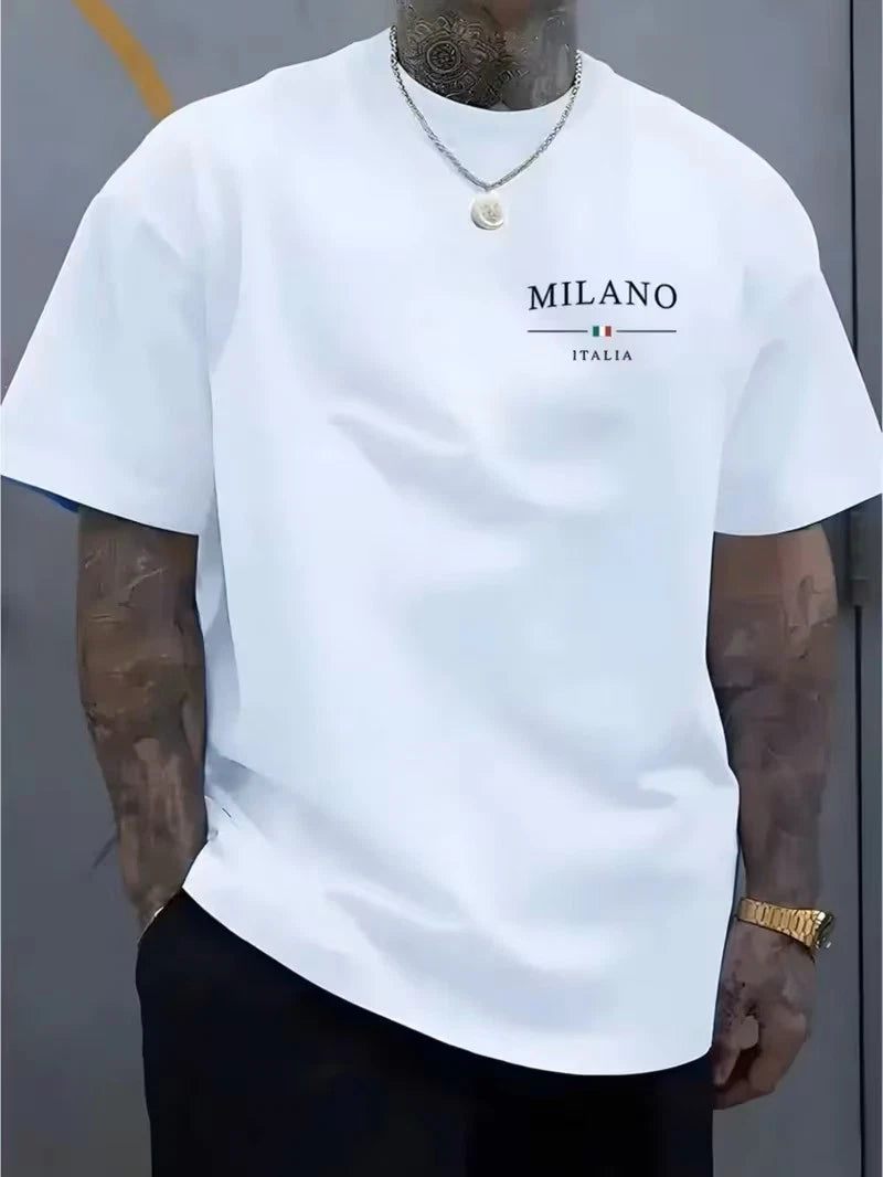 Mens Milano Italia T Shirt Casual Graphic Print Cotton Short Sleeve Tee Top New