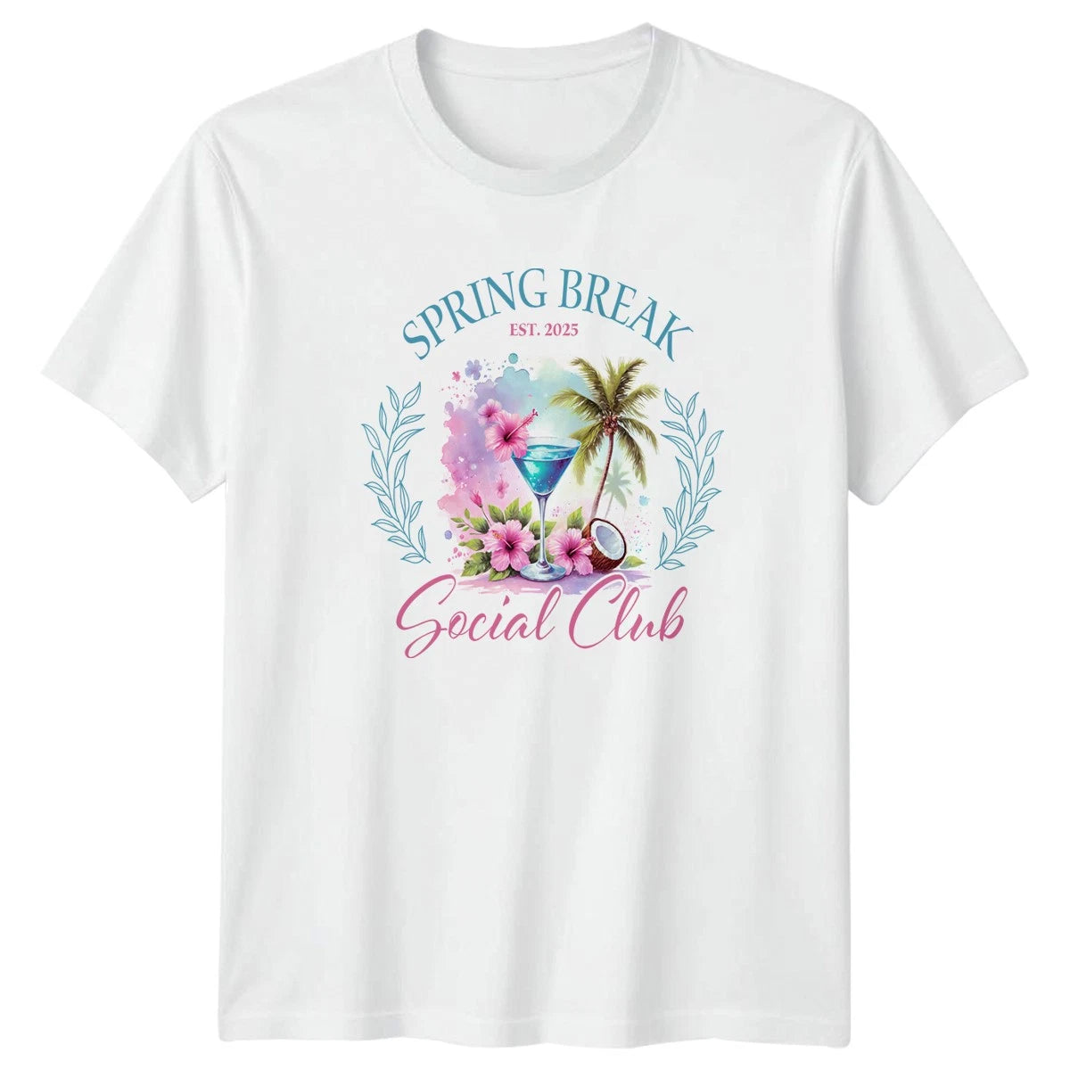 Spring Break Est 2025 Social Club Women T-Shirt Tropical Cocktail Beach Vacation