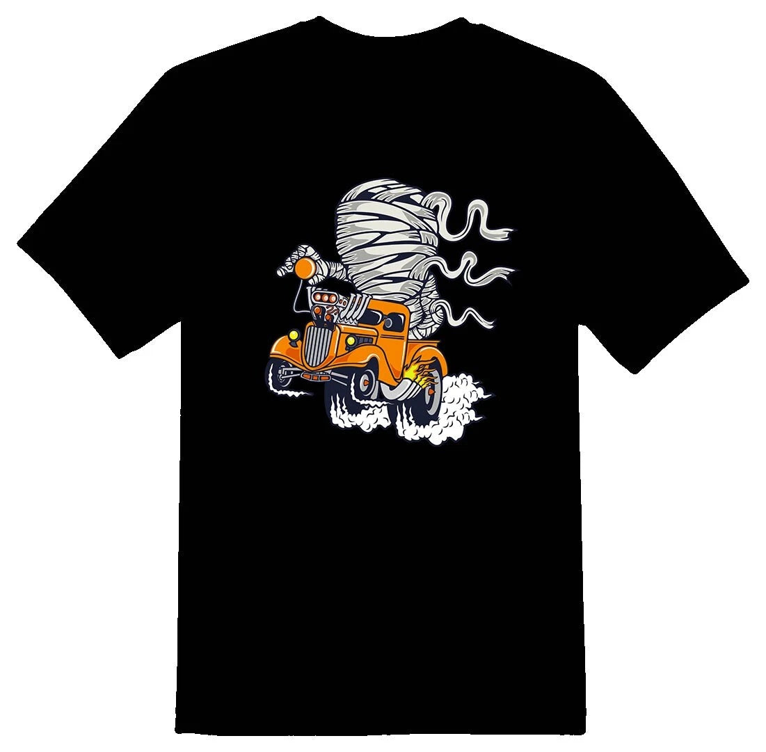 Mummy racer orange hotrod drag truck Tee shirt black or white
