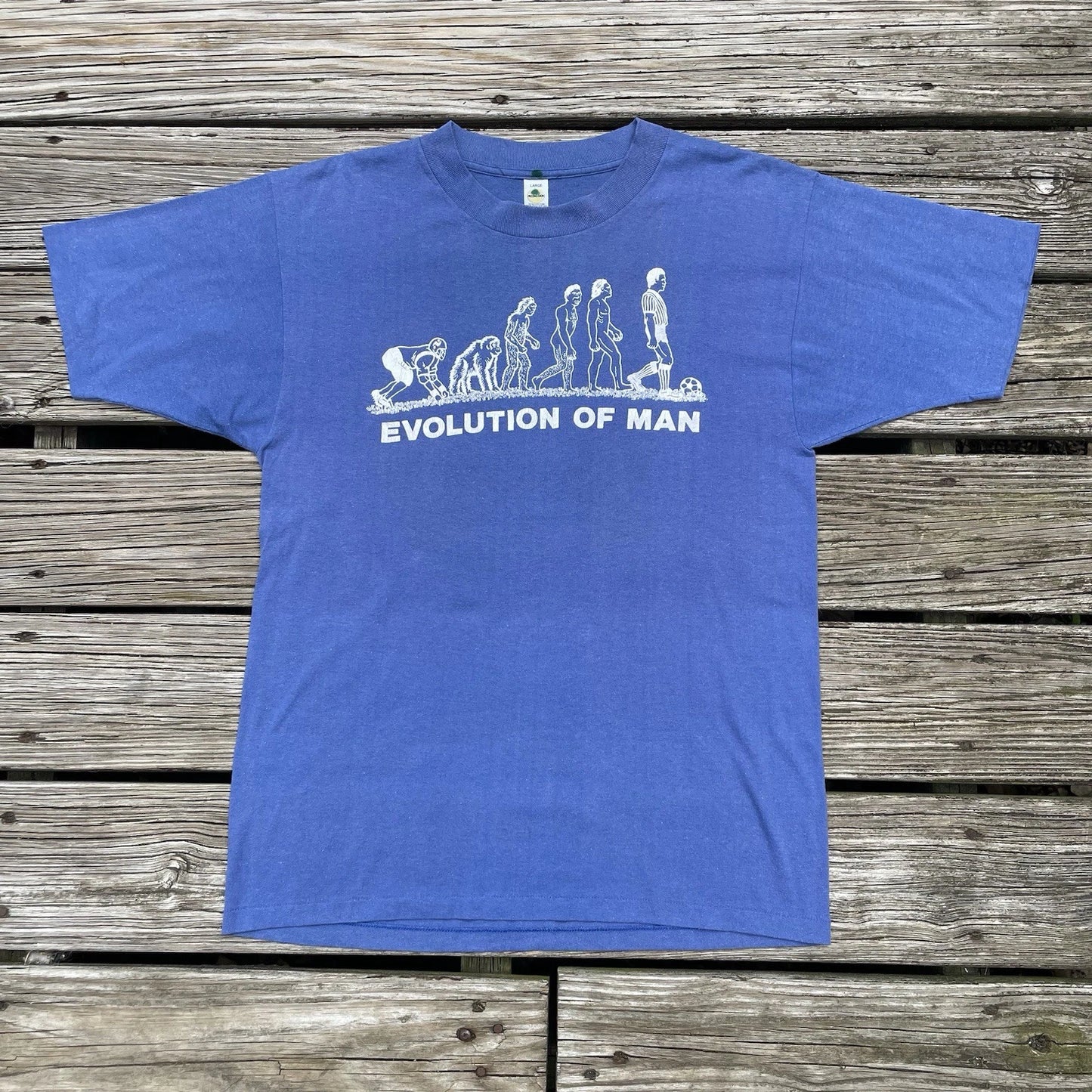 Vintage 80’s Evolution Of Man Football Futbol Soccer Tshirt Size L Made In USA