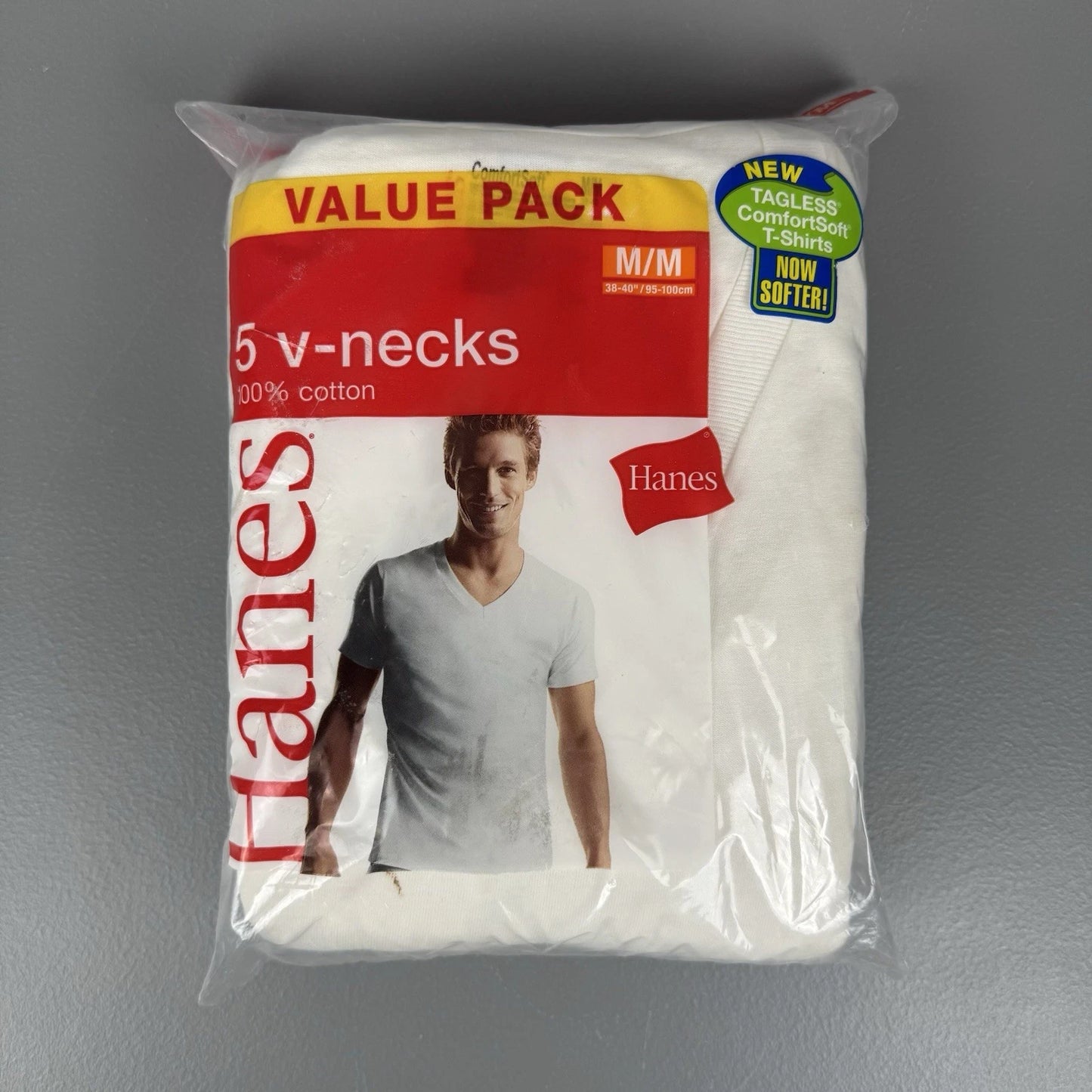 VTG Hanes T-Shirt Men M 38-40" White 5 Pack V-Neck Tagless Cotton 777P5 NOS 2006