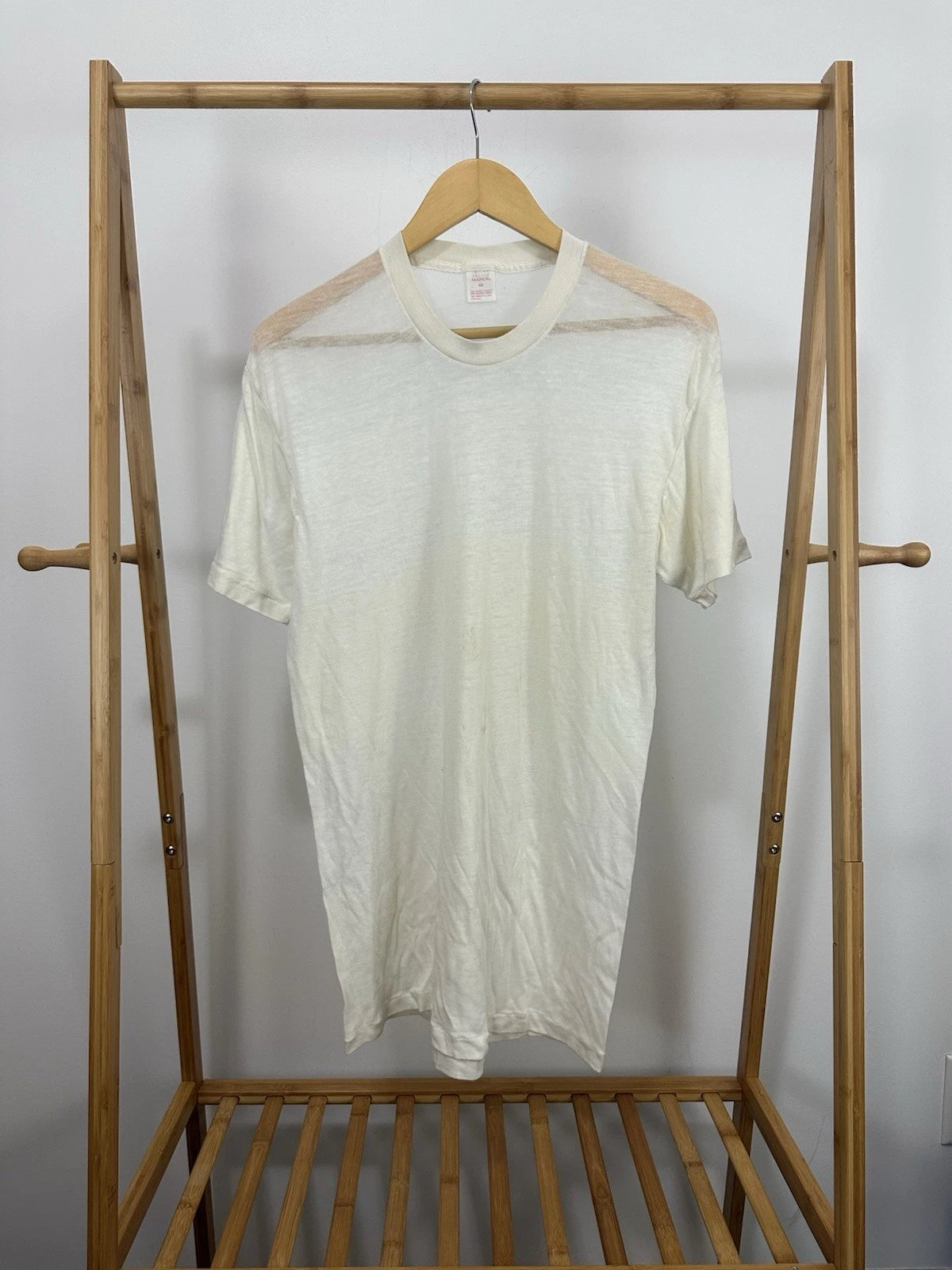 VTG 80s Austin Manor Super Worn Paper Thin Single Stitch Burnout 5050 T-Shirt 40