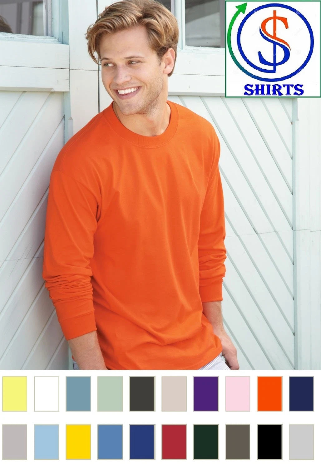 Hanes 5186- Long Sleeve Beefy-T shirt 100% Ringspun Cotton S-3XL Ribbed cuffs