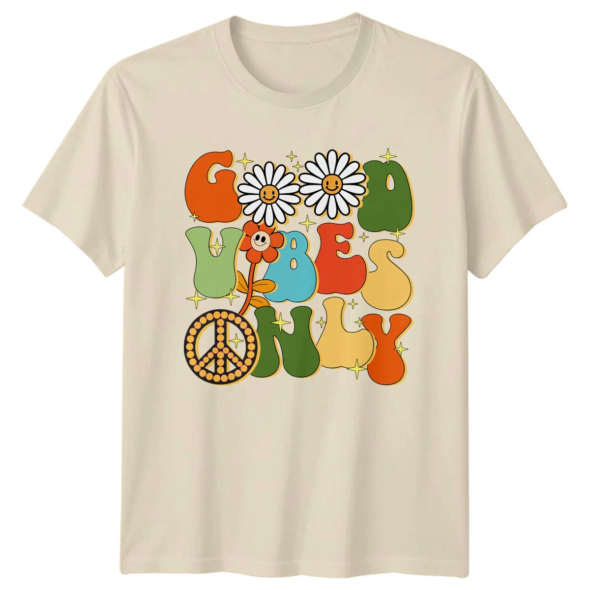 Good Vibes Only Retro Daisy Peace Vintage Style T-Shirt