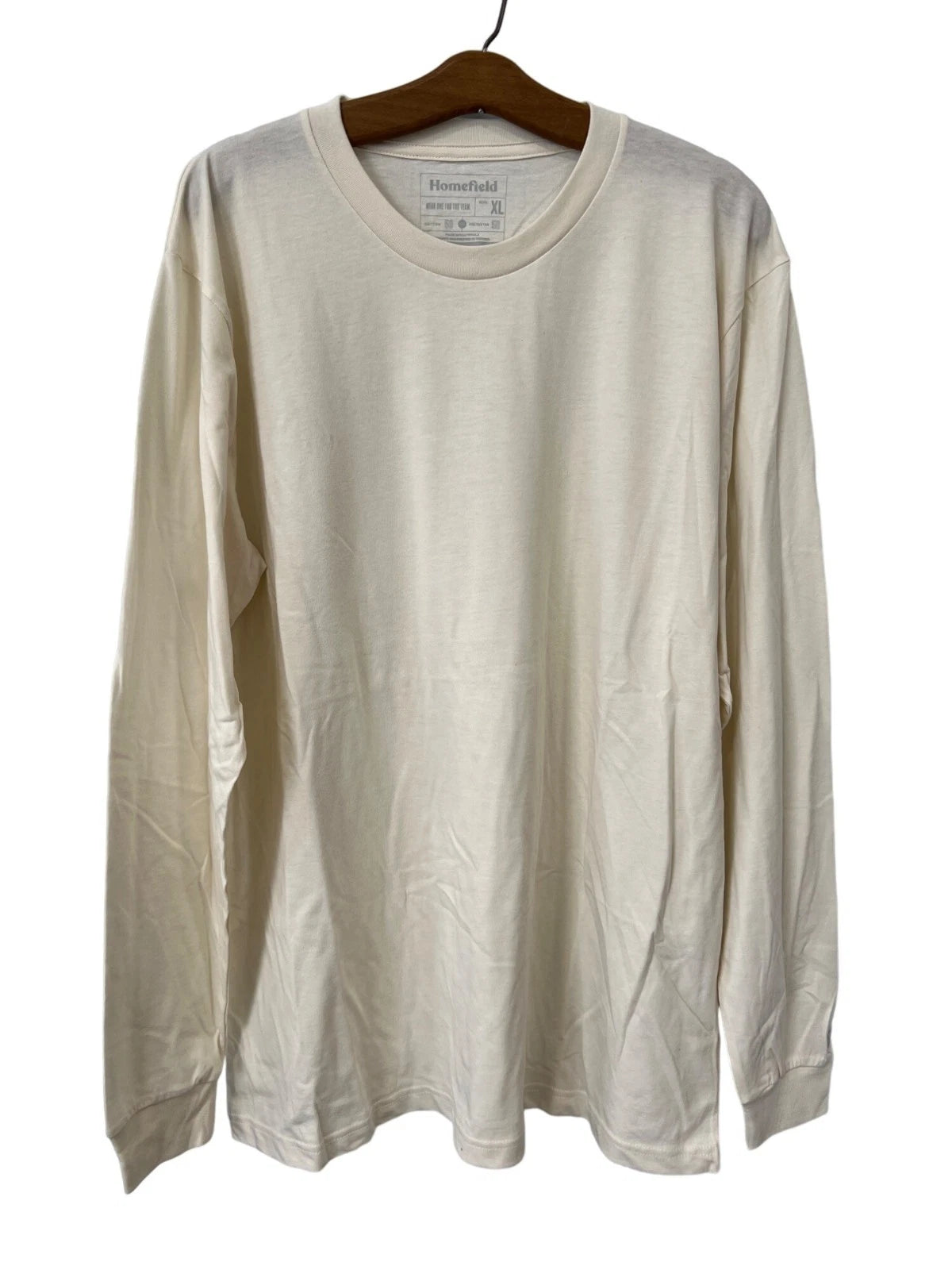 Homefield T Shirt XL Crewneck Long Sleeve Basic Shirt Everyday Wear Cream NEW