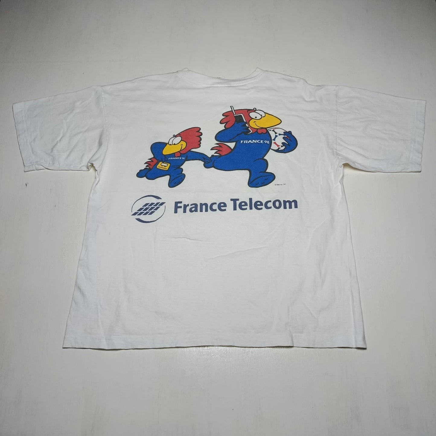 Vintage 98 France World Cup T-Shirt France Telecom Footix Mascot FIFA Soccer L