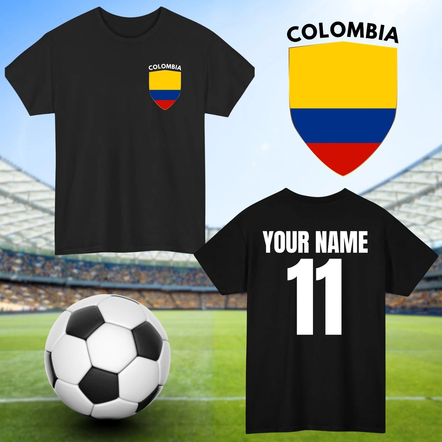 Personalised Colombia Football T-Shirt Custom Name And Number Sports Lover To