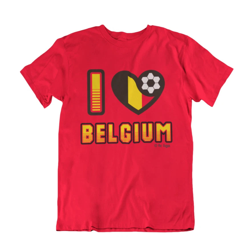 I LOVE BELGIUM Football T-Shirt World Cup 2026, Adults Kids Or Baby, World Cup