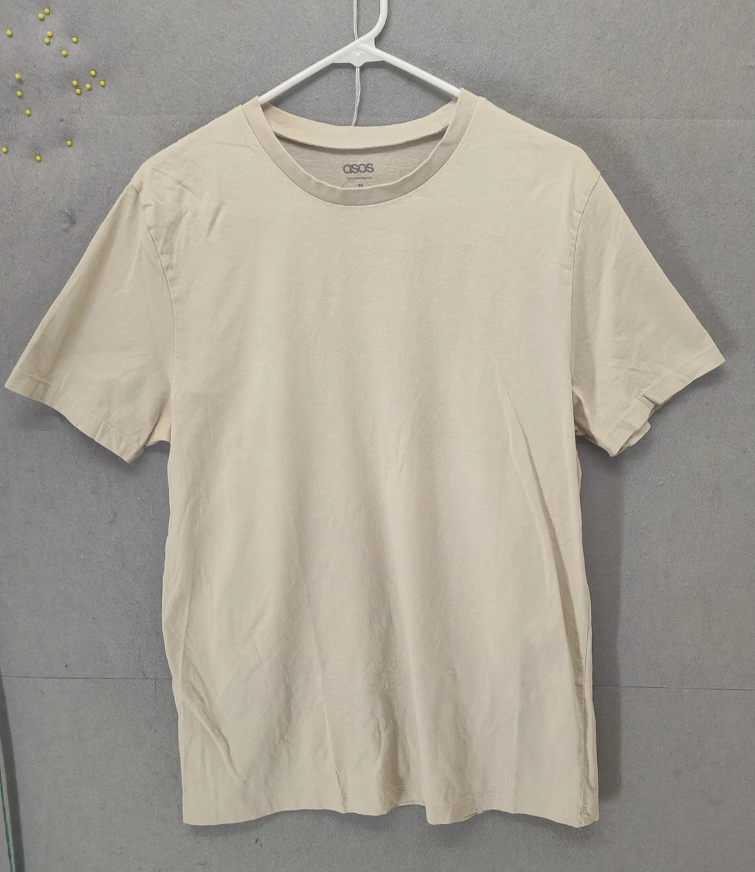 ASOS Shirt Mens Medium Beige Crewneck Short Sleeve Casual Basic Tee T-Shirt