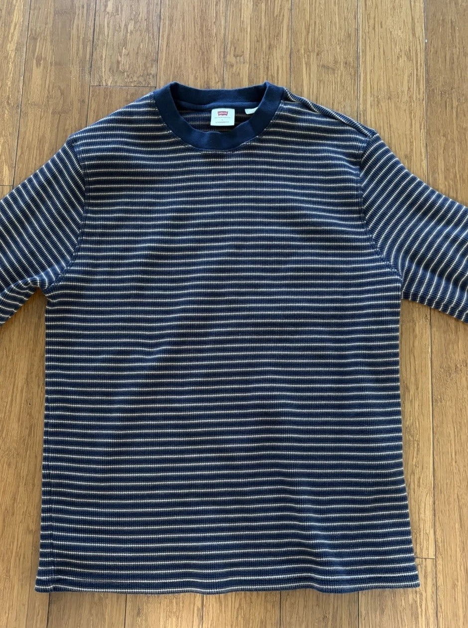 Levi's Men's Standard Fit Striped Long Sleeve Crew Neck T-Shirt Blue/White L
