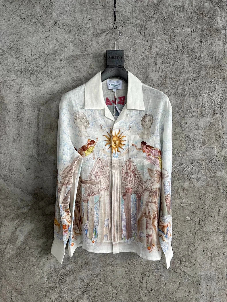 Casablanca Sculpture Pattern Linen Long-Sleeved Shirt