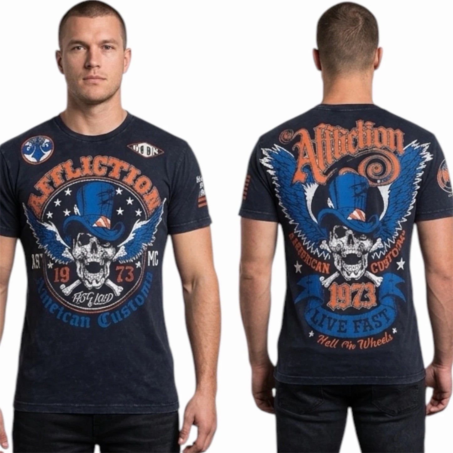 $58 AFFLICTION American Customs STRAIGHT SIX Short Sleeve Slim Fit T-shirt NWT