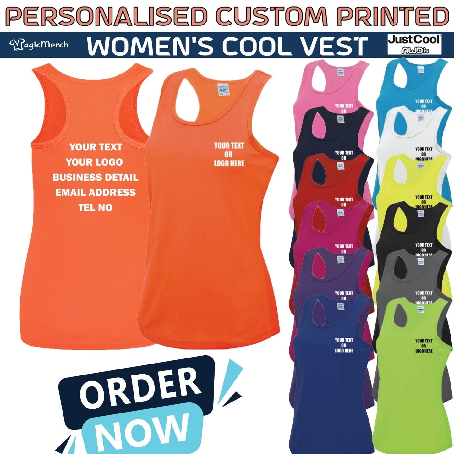 Custom Printed Personalised Your Text AWDis Just Cool Women's Cool Vest Gym Top