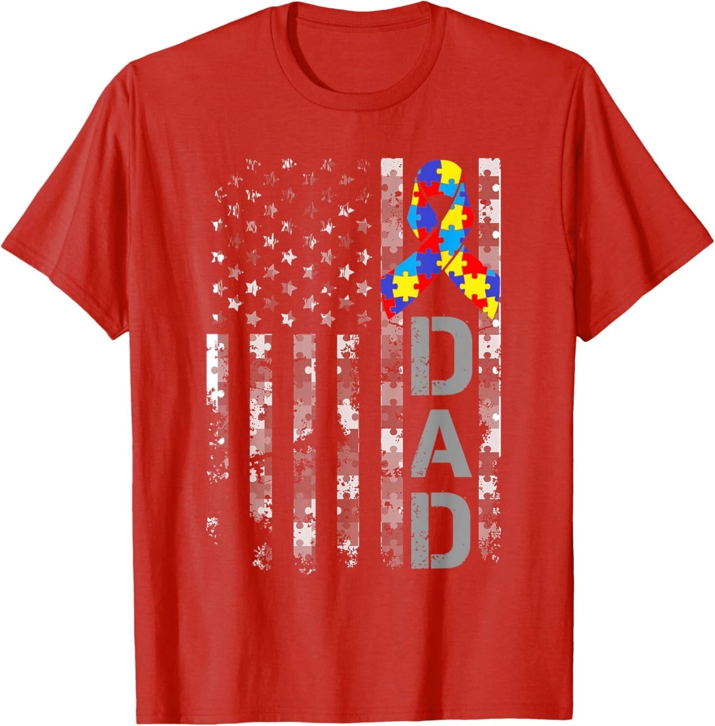 Autism Awareness Dad USA Flag Fathers day T-Shirt