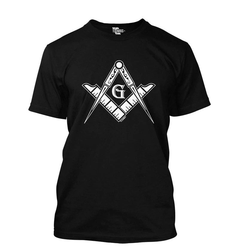 Black Masonic T-Shirt for Freemasons White Masonic Compass and Square - V-Neck