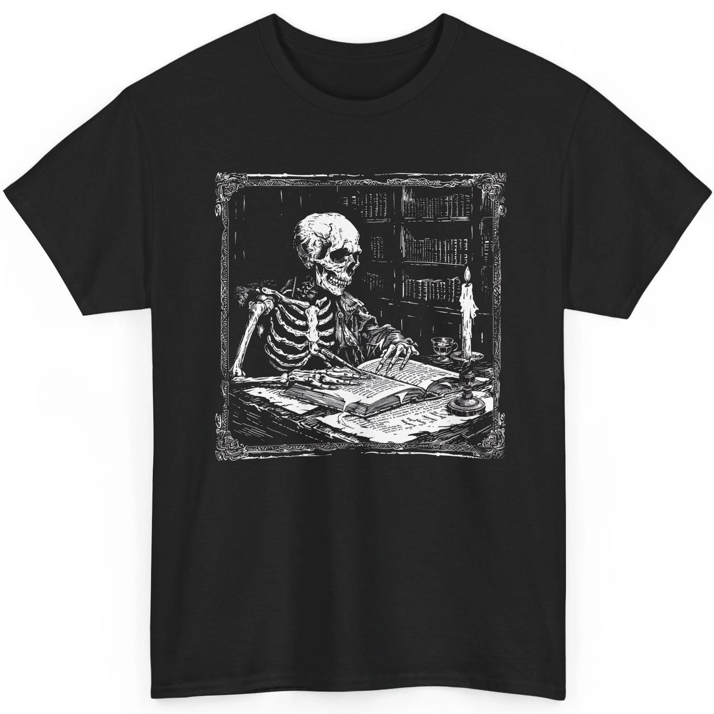 Vintage Skeleton Teacher Professor Shirt Dark Academia Scholar Gothic Library