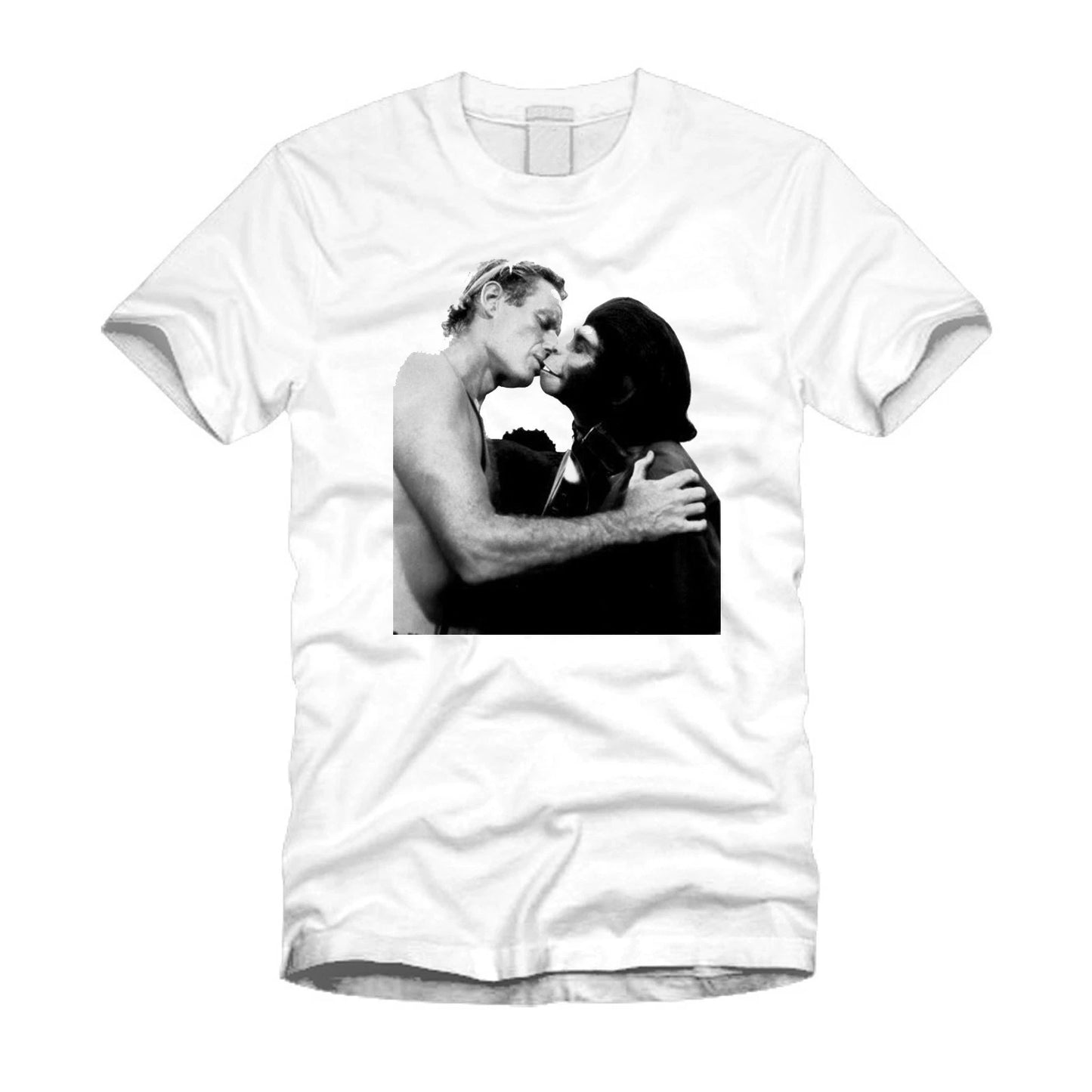 Classic Planet Of The Apes Famous Kiss - Cool Funny Stylish Parody White T-Shirt