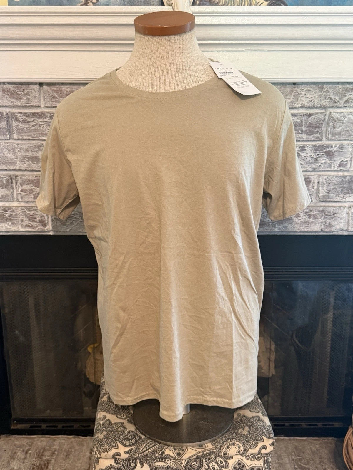 Takko Men Large Tan Beige Crew Neck T Shirt NWT Plain Solid Basic Tee L