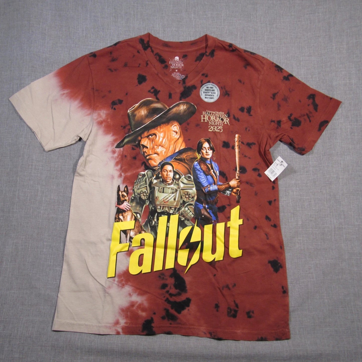 Universal Halloween Horror Nights HHN 2025 Fallout Red V Neck T-Shirt Medium NWT