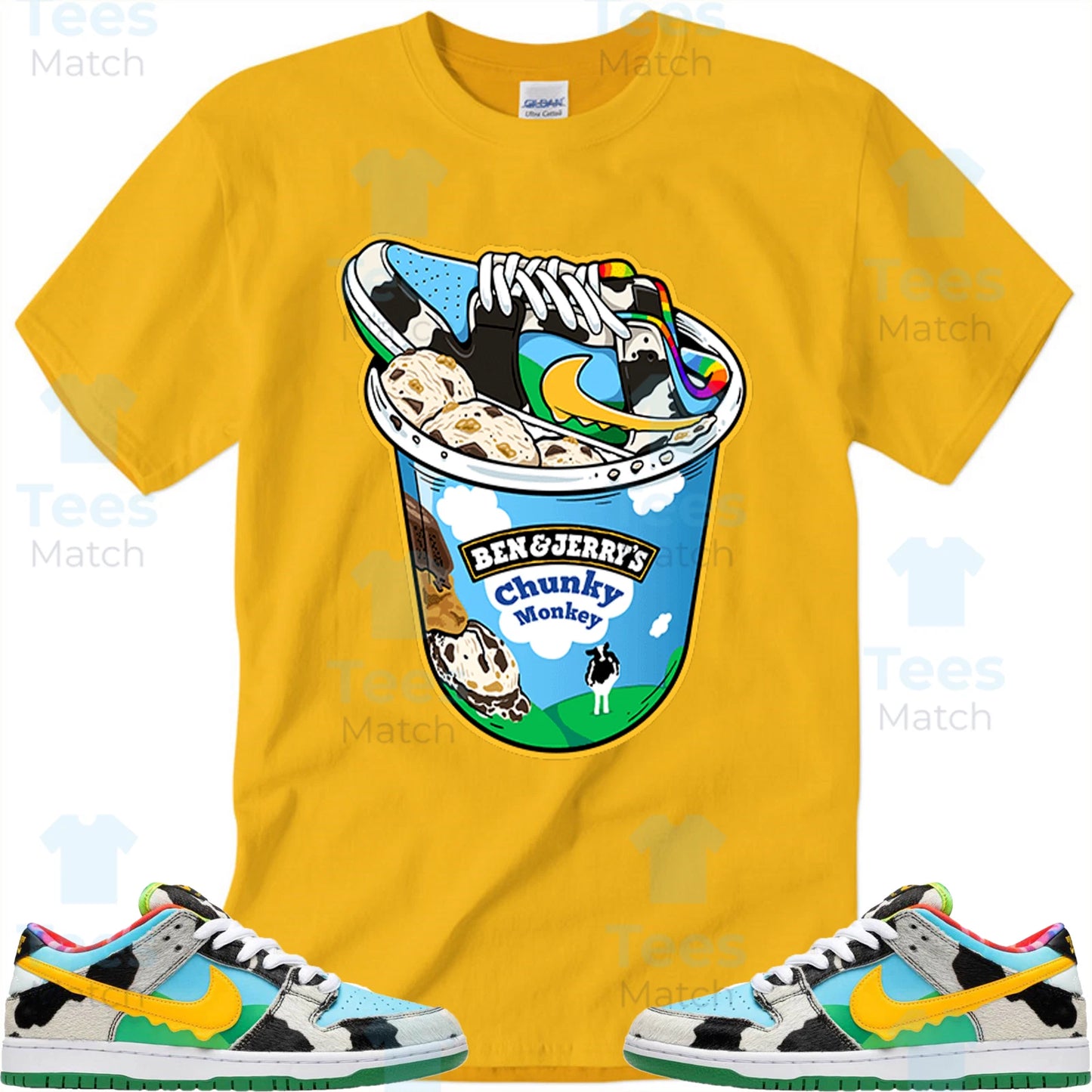 Chunky Dunky Pint T-Shirt Matching SB Dunk Low Ben & Jerry's Chunky Dunky-Yellow