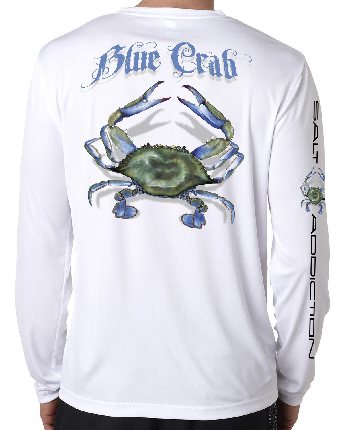 Salt Addiction Blue Crab t shirt long sleeve microfiber saltwater uv 50+