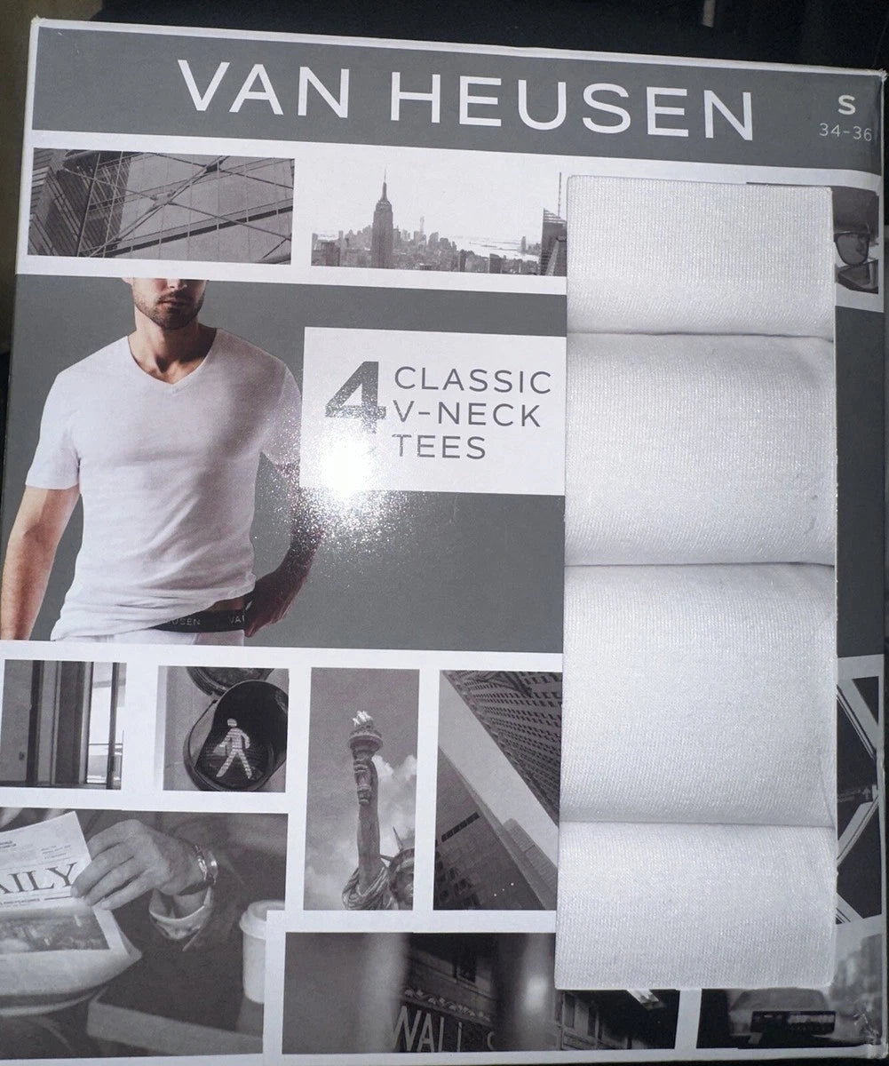 Van Heusen® Men's 4 Pack Soft Cotton Tag Free CLASSIC V- Neck TEES