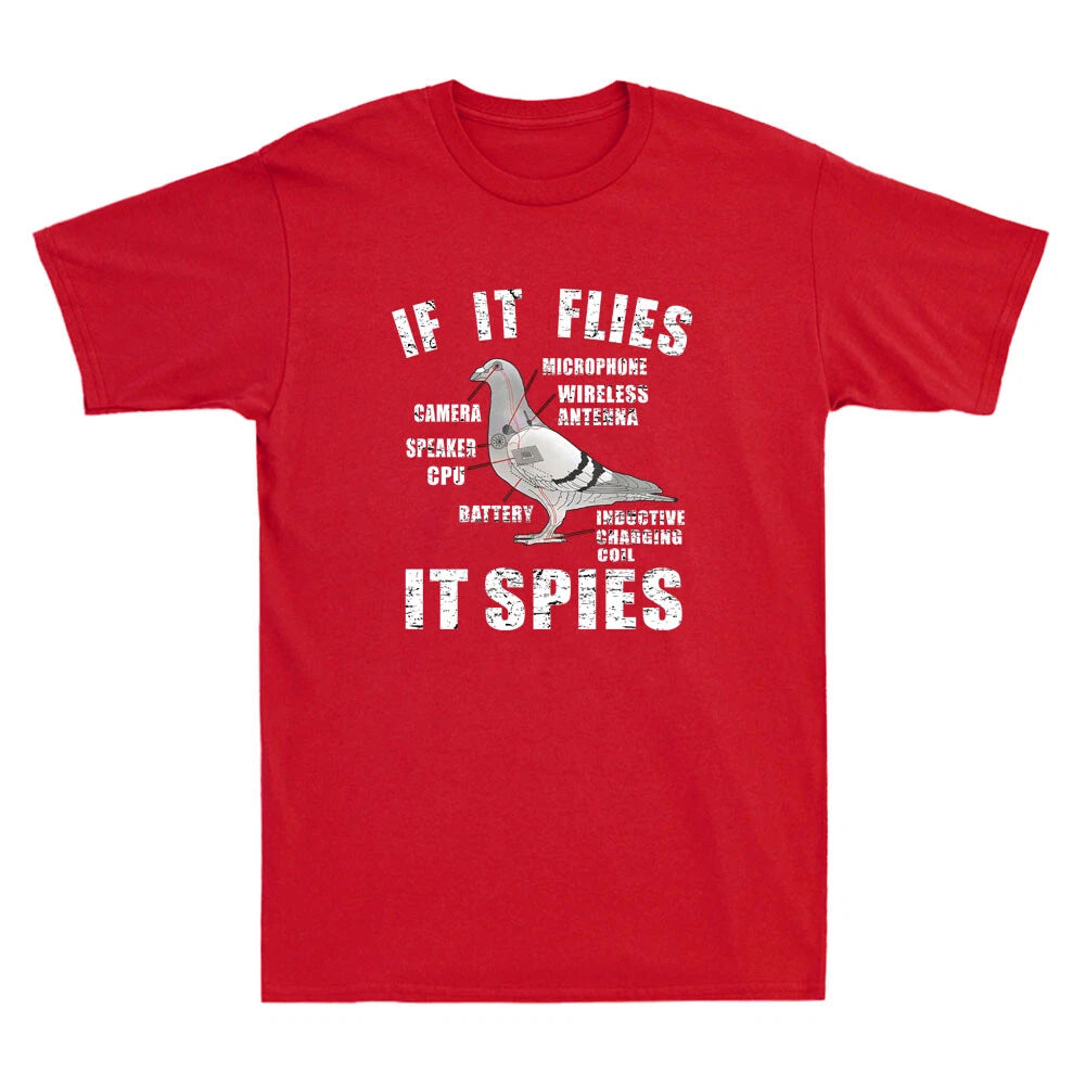 If It Flies It Spies Pigeon Anatomy Funny Birds Spies Conspiracy Theory T-Shirt