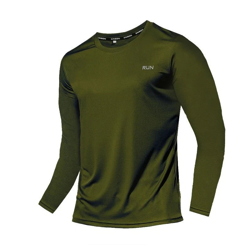 Men's Ice Silk Long Sleeve T-Shirt Quick Dry Sun Protection Cooling Gym Top