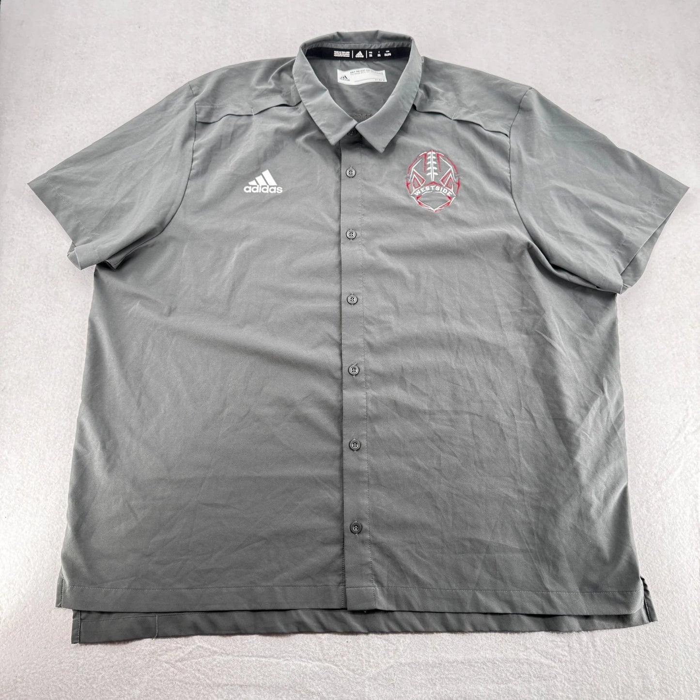 Adidas Westside Football Size 2XL Logo Short Sleeve Button Up Shirt Gray