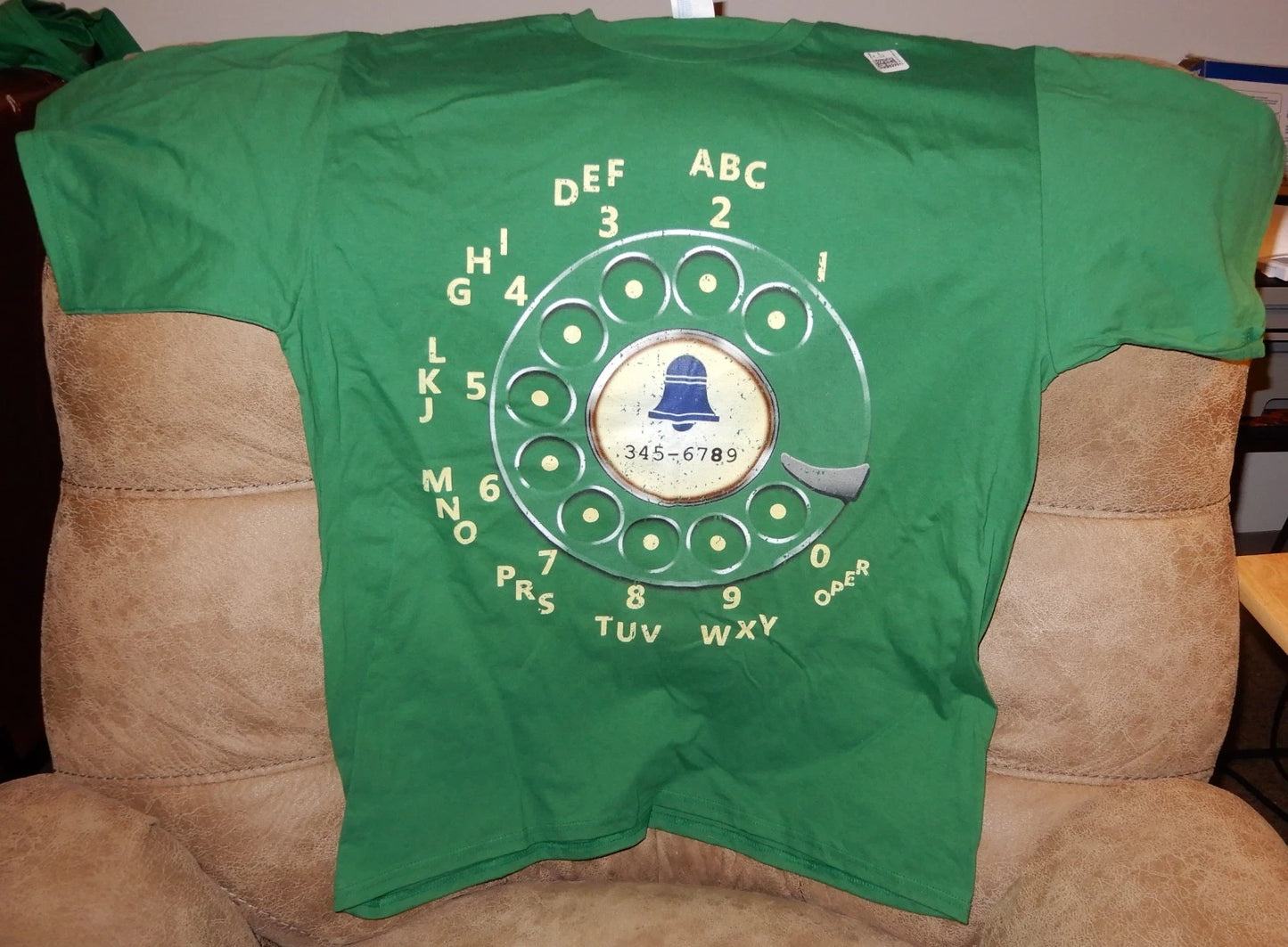 Port & Company Retro Rotary Dial Telephone T-Shirt 100% Cotton Kelly Green