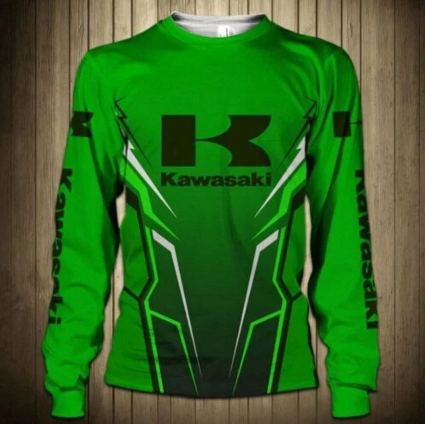 Long sleeve Shirt 3D Motobike Size S-5XL Printed 3D Kawasakii Green New Trend