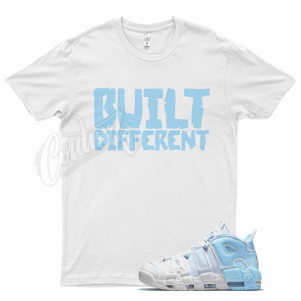 White BUILT T Shirt for N Air More Uptempo Psychic Blue