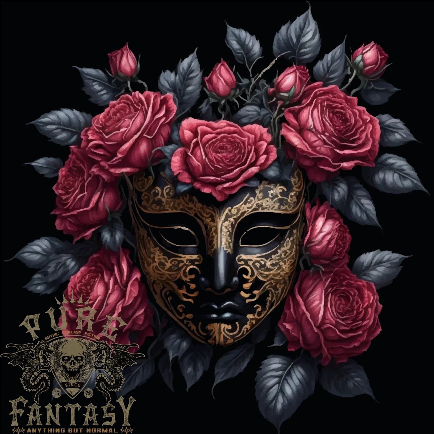 A Chinese Mask With Roses Gothic Goth Mens T-Shirt 100% Cotton