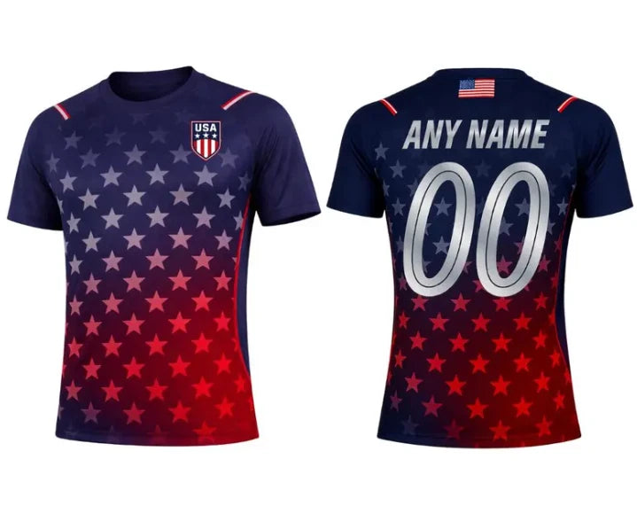 USA Soccer Jersey Set Custom Name Number Kids & Adults, American Flag Football