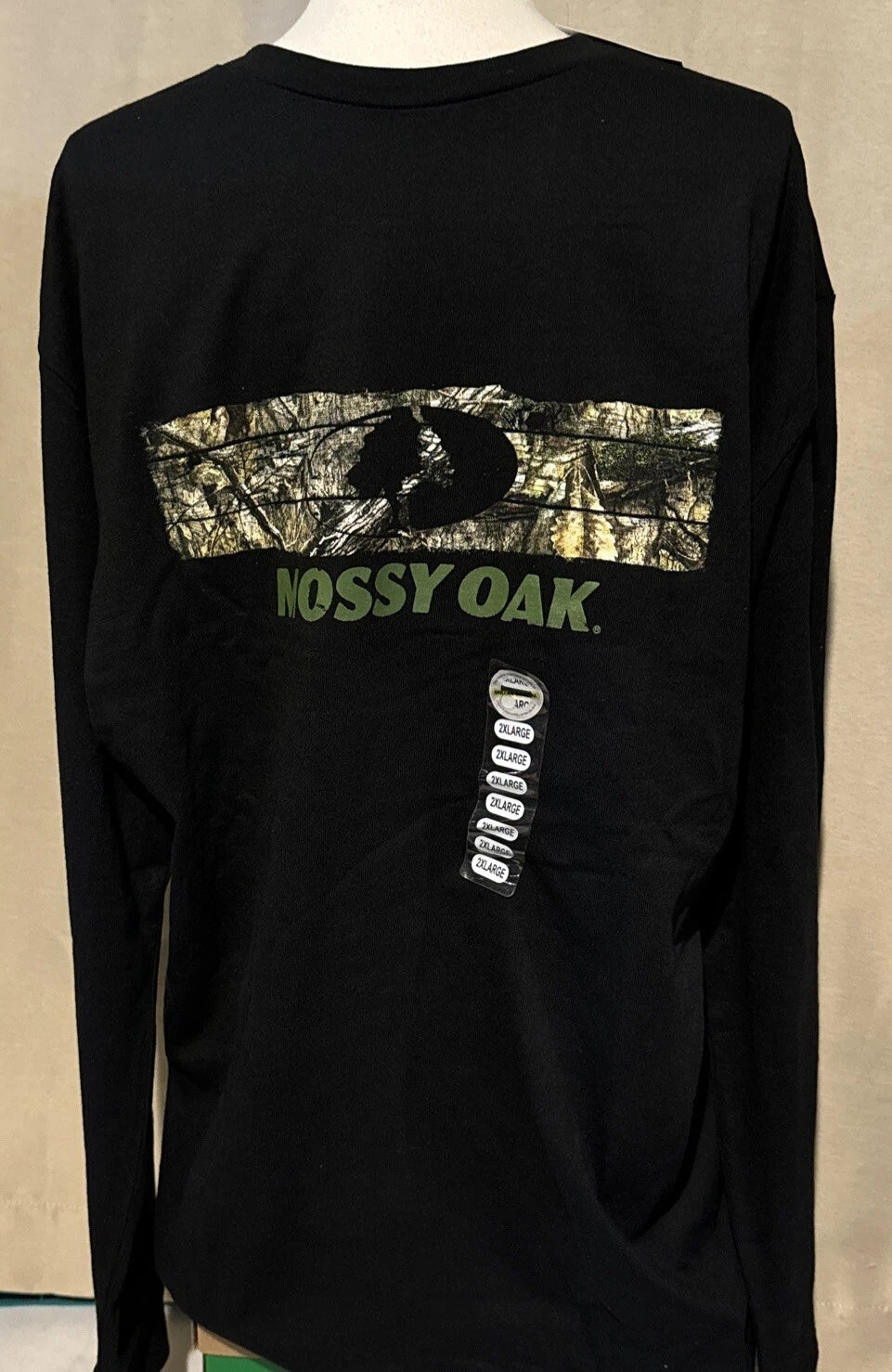 Mossy Oak Men's 2XL Long Sleeve Black T-Shirt With Camouflage Logo